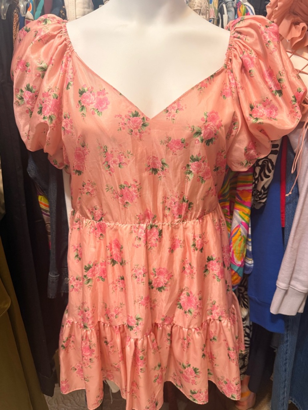 LoveShackFancy Peach Pink Floral Puff-Sleeve Dress 10 - Picture 4 of 8